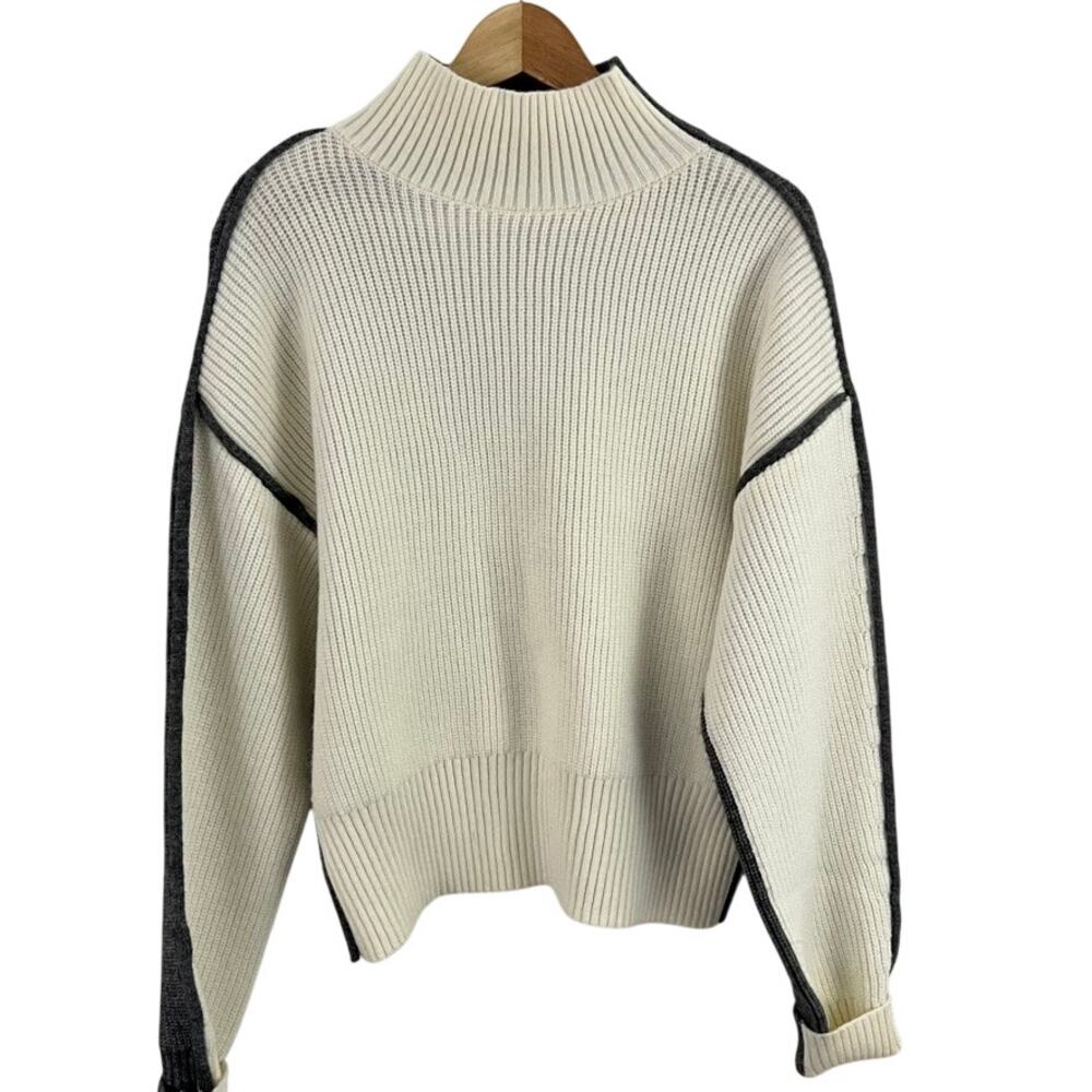 FORE Mock Neck Sweater Womens Medium Cream‎ Grey Ribbed Knit Colorblock